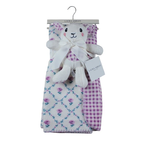 Laura Ashley Other - Laura Ashley Baby Blanket Plush Lamb Lovey Set Purple Gingham Flower NWT RARE